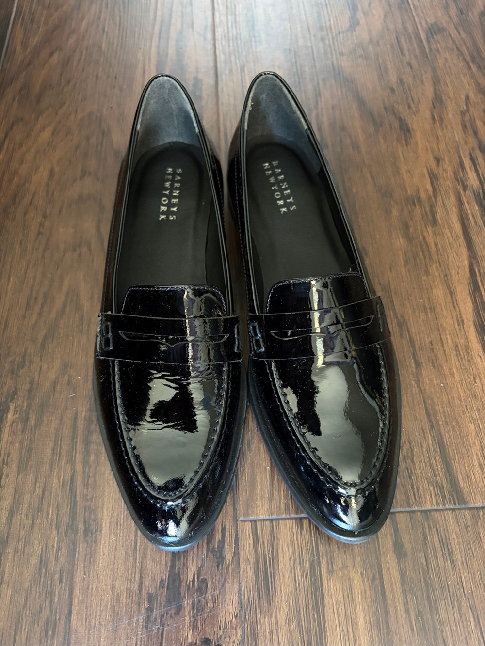 Barneys New York Black Patent Leather Penny Loafers
